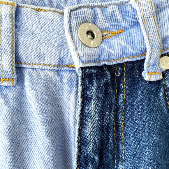 Patchwork Frayed Jeans Two Tone Denim 28 Inch Waist Jeans Trendy Y2k Grunge Punk - Picture 4 of 10